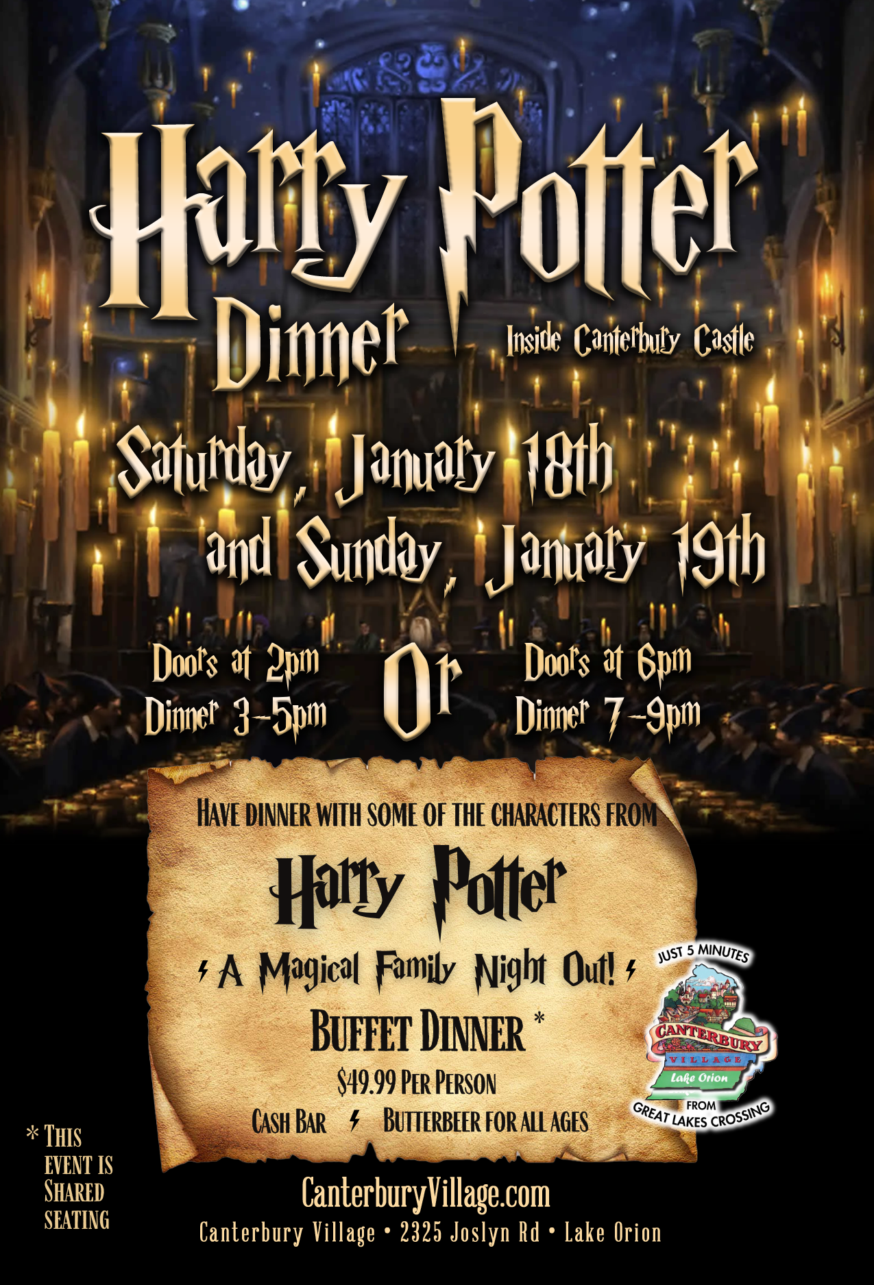 Harry Potter Dinner in the Castle Canterbury Village Lake Orion